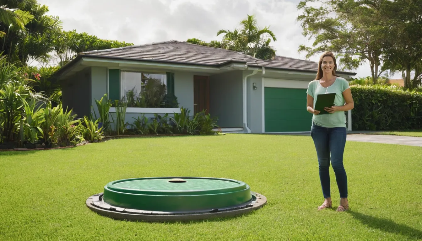 A homeowner checking a septic tank lid in a yard in the Weston area